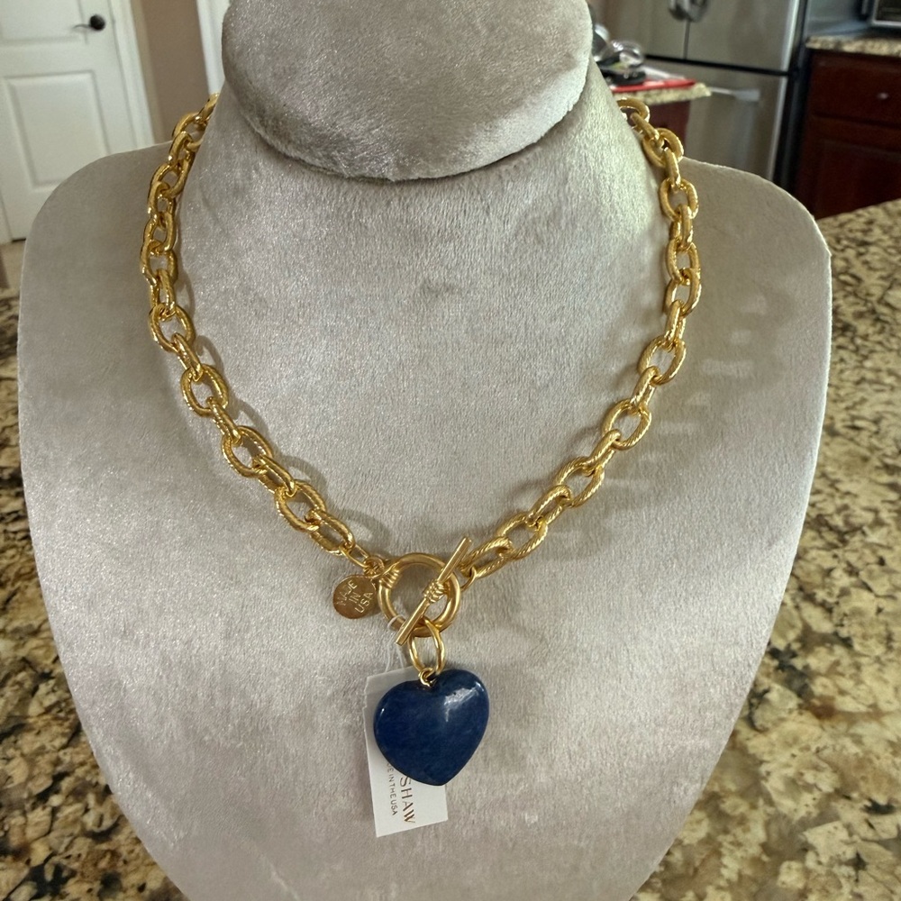 Gold Chain Necklace with Blue Heart Pendant - Picture 2 of 2